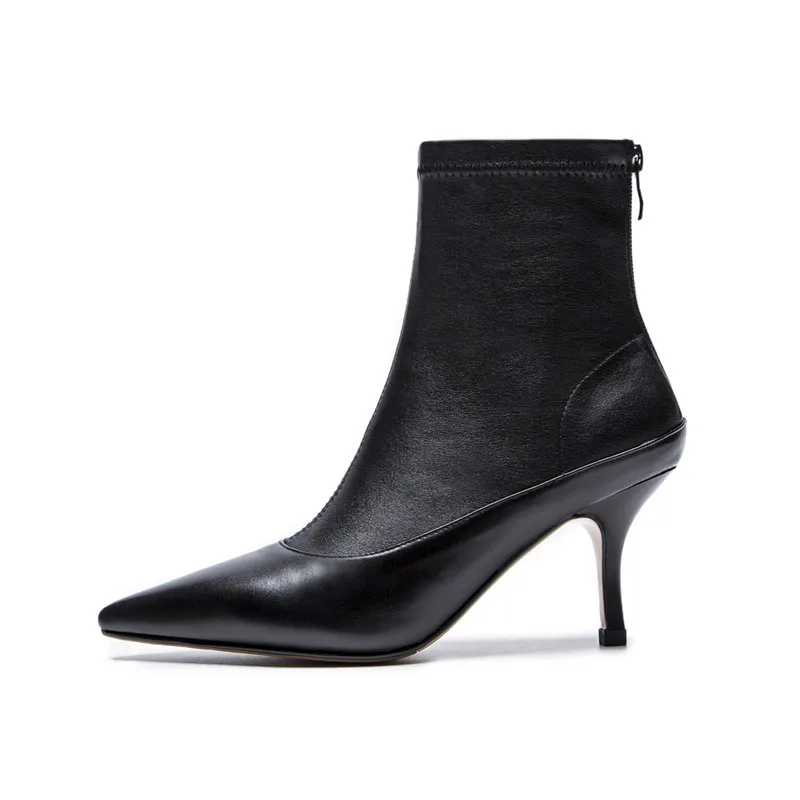 Smirnova wholesale hot fashion ladies boots black white pointed toe genuine leather ankle boots for women sexy dress shoes
