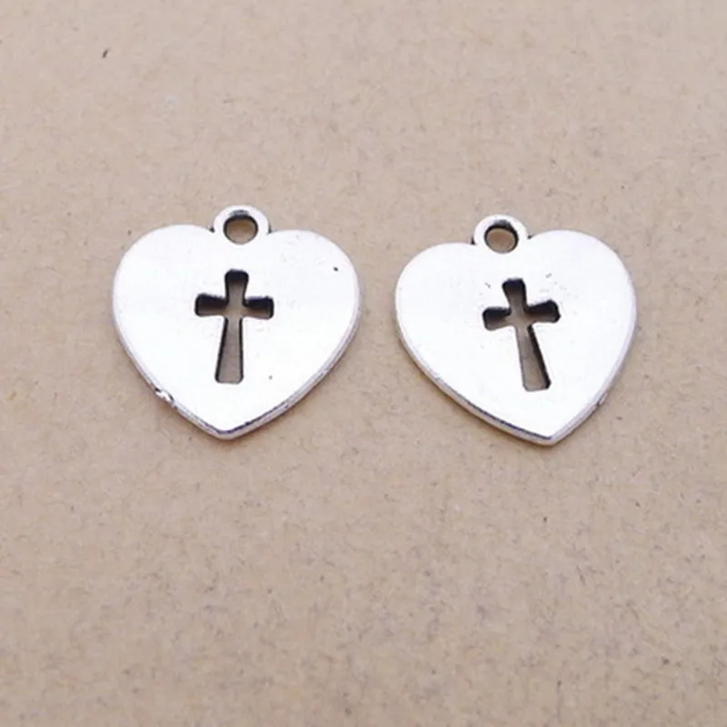 Оптом 30 экологичный сплав Крест Сердце амулеты Античная Посеребренная