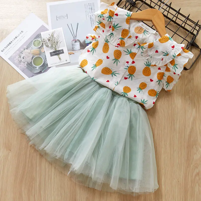 AX1145 green Bear Leader/Одежда для девочек г. Летний комплект одежды для девочек, детская одежда футболка с рисунком+ розовое Сетчатое платье принцессы комплект одежды, От 2 до 6 лет - Цвет: AX1145 green