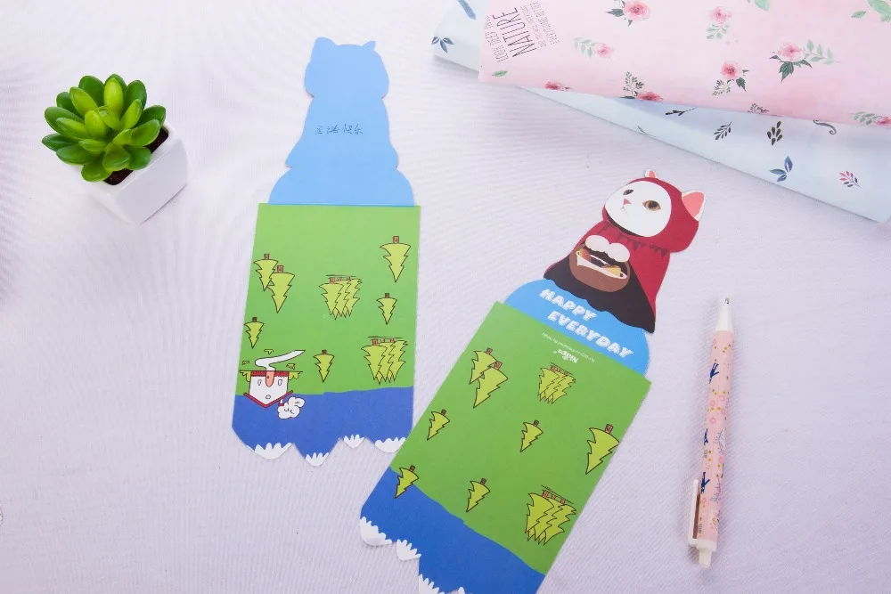 4 шт милый кот на день рождения открытка с конвертом мультфильм животных