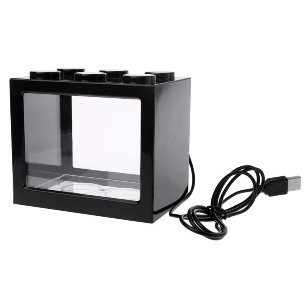 Прозрачный светодиодный мини-аквариум с USB, украшение для аквариума - Цвет: Black