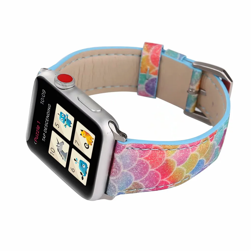 Ремешок Русалка из блестящей кожи для Apple Watch Band Series 6/5/4/3/2/SE модный браслет