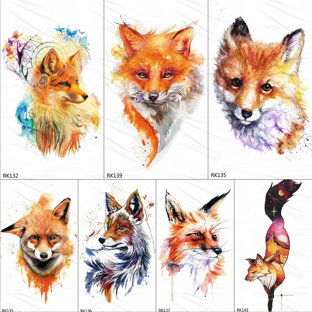 Временная тату наклейка OMMGO Tribal Fox акварельные поддельные татуировки для женщин и