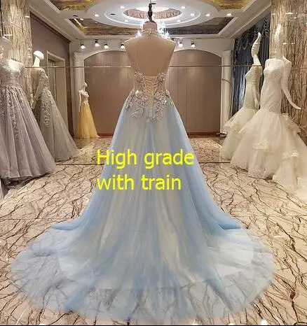 high with train LS50906 элегантный длинный вечернее платье корсет назад бисерный тюль высокий шея Линия вечерние платья на продажу abendkleider реальные фотографии - Цвет: high with train