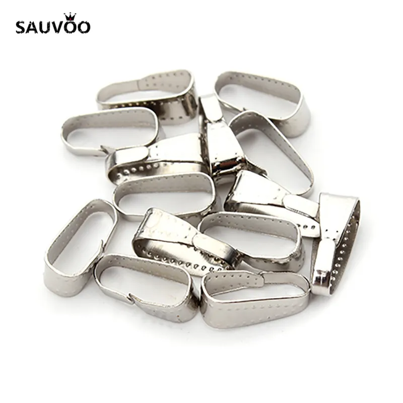 

SAUVOO 100pcs/lot Antique Gold Rhodium Color Copper Bail Clasps Connector 5*11mm for DIY Necklace Charms Pendant Findings