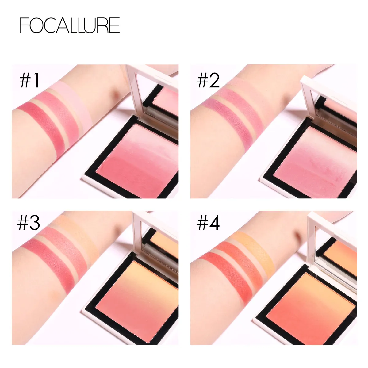 FOCALLURE 4 цвета для нанесения макияжа, для пудры, шелковистый крем, прозрачный порошок, Омбре, румяна, стойкий натуральный, водонепроницаемый, для лица, румяна