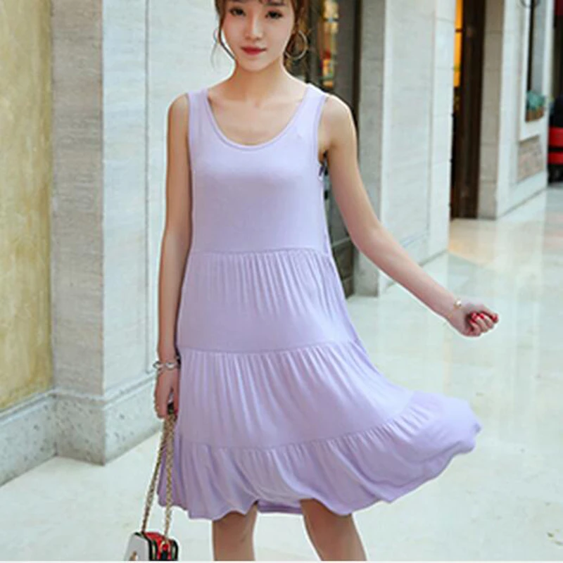 2017 летнее модное модальное платье без рукавов женское свободное с круглым