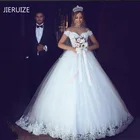 Белое Кружевное бальное платье JIERUIZE, дешевые свадебные платья с открытыми плечами и короткими рукавами, свадебные платья, свадебные платья