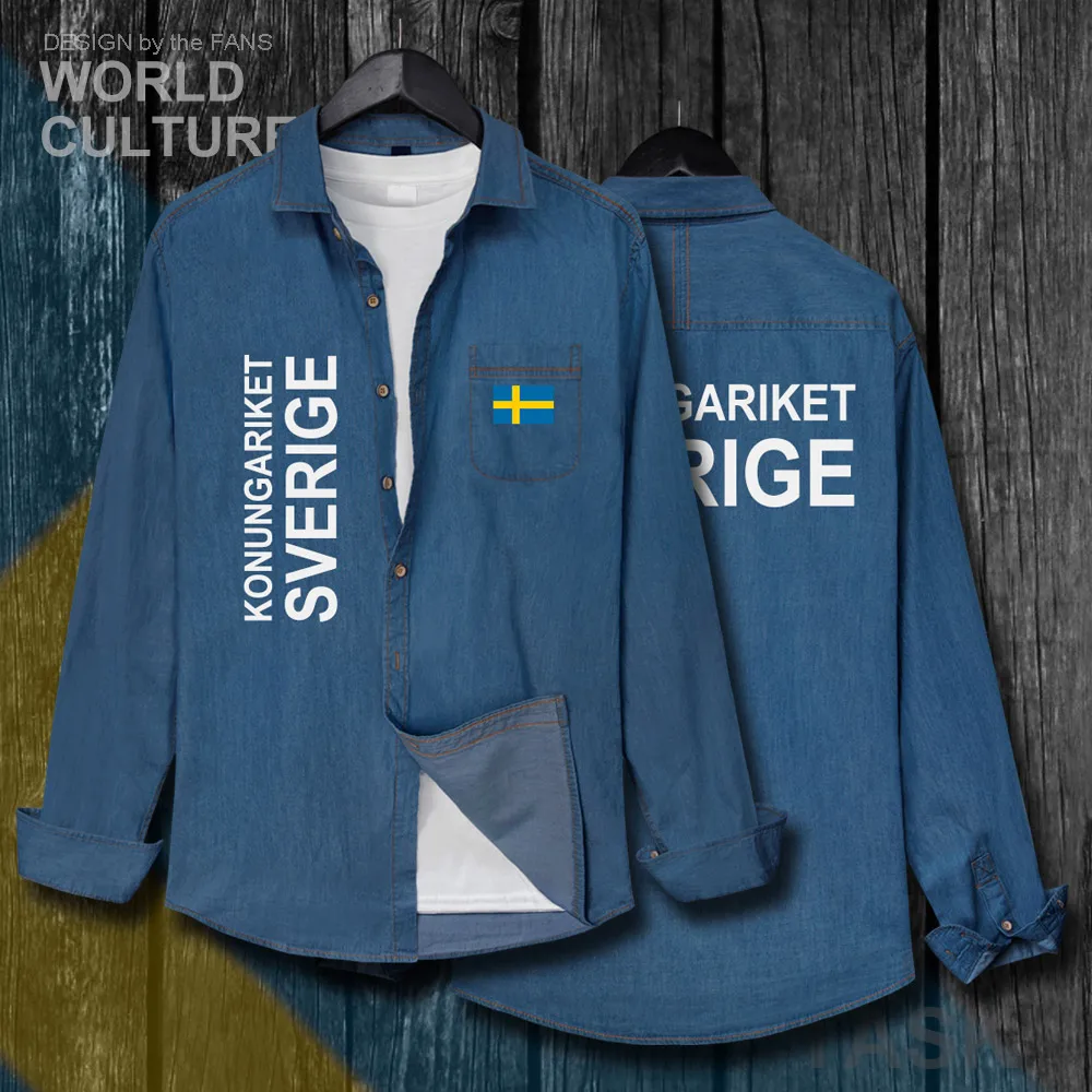 Мужская джинсовая рубашка с отложным воротником хлопковая длинным рукавом