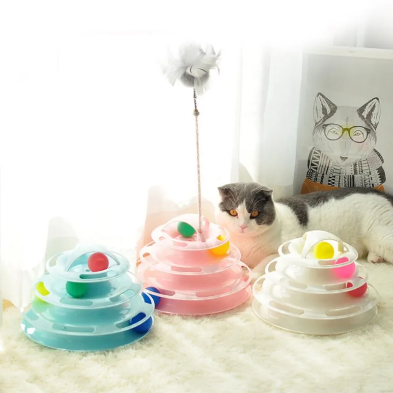 Pet Cat тренировка IQ игрушечные лошадки три уровня башня станции для кошки котята развлечения диск проигрывателя аттракционов пластины с мячами