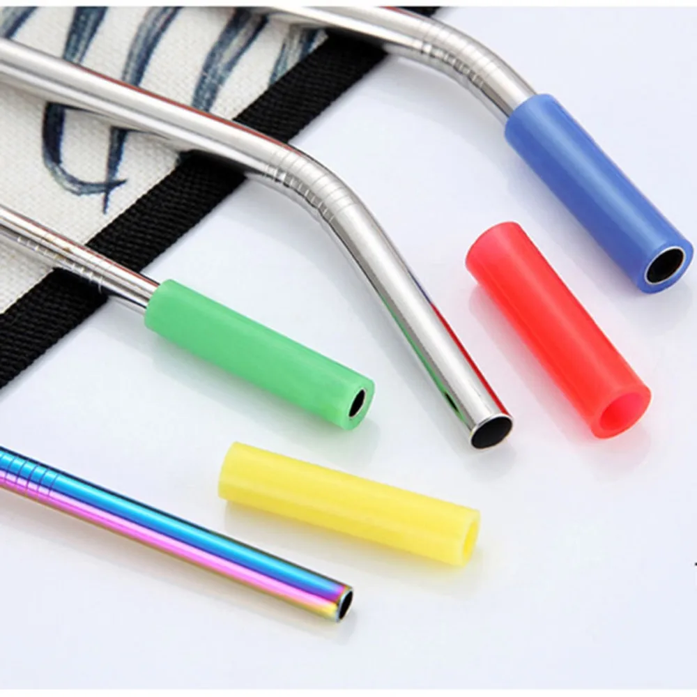 3/5/10pcs/set Stainless Steel Reusable Straw Metal Smoothies Juice Drinking Straws Set with Cleaner Brush &amp Bag Bar Accessories | Дом и сад