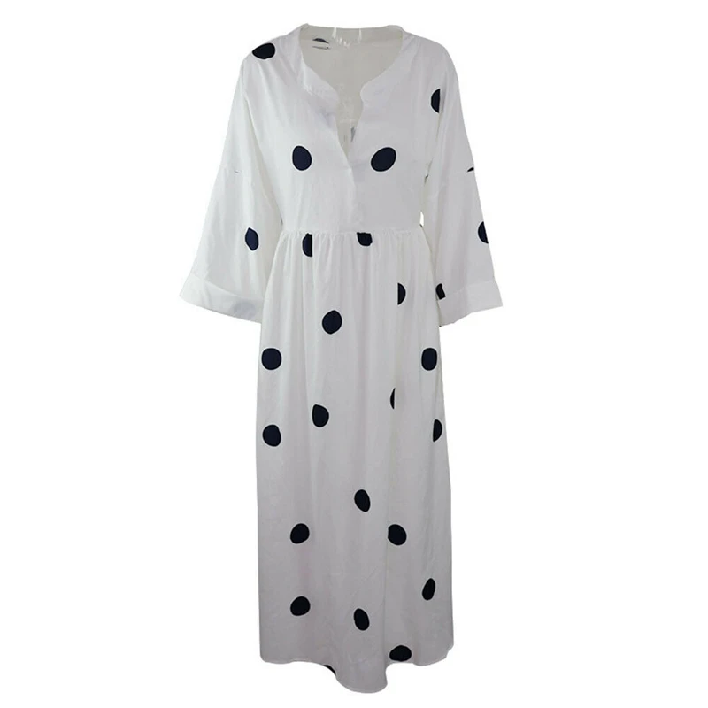 Женское платье-рубашка Boho длинное платье в горошек с треугольным вырезом на лето