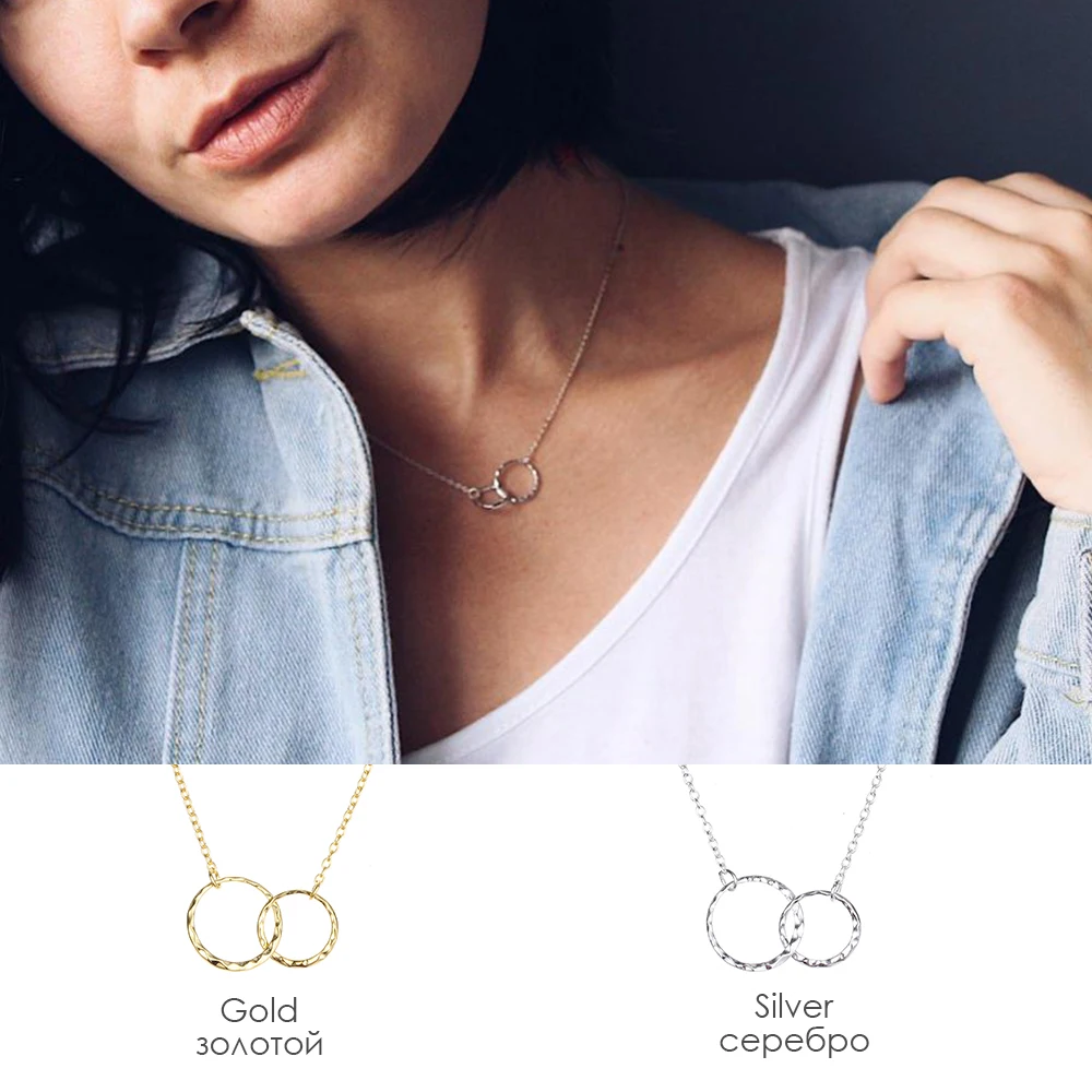 Ожерелье из стерлингового серебра 925 пробы двойной круг короткое ключичное