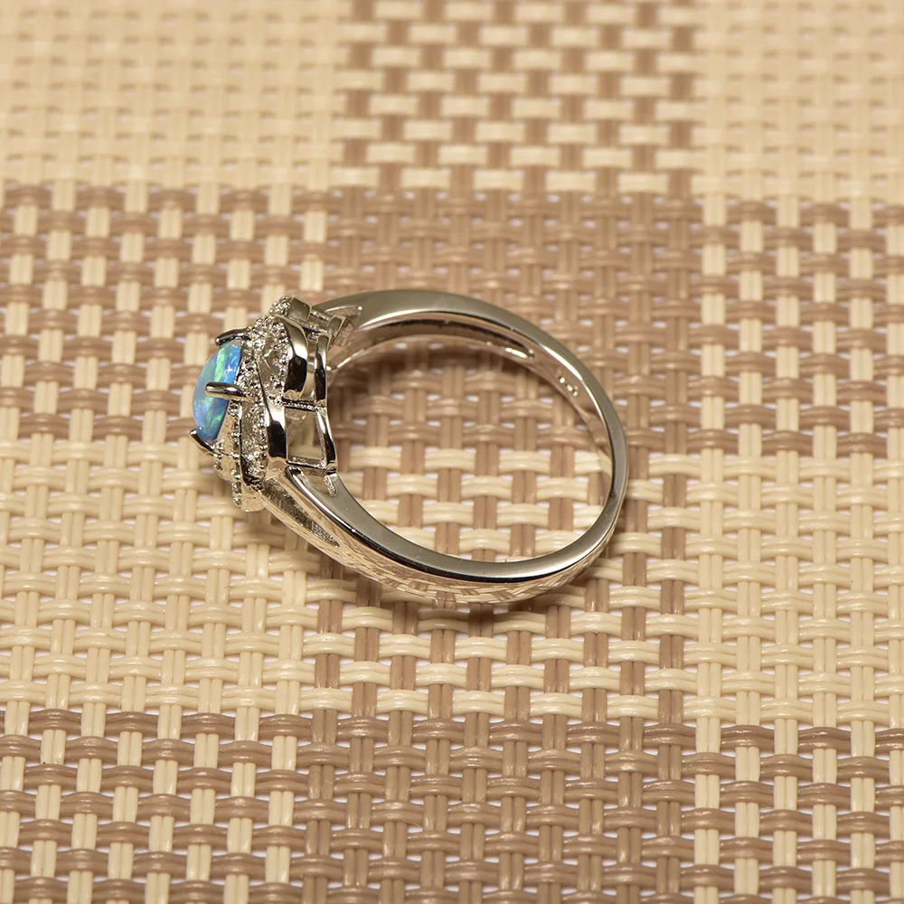 Женское кольцо из серебра 925 пробы с голубым огненным опалом|ring size|ring size 5crystal ring |