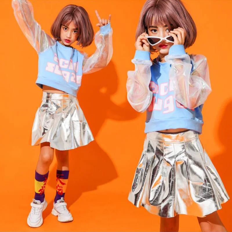 

Girls Hip Hop Clothing Sweatshirt Jazz Sliver Skirt concert Dance wear Costume Kids performance Ballroom dancing Clothes Suit