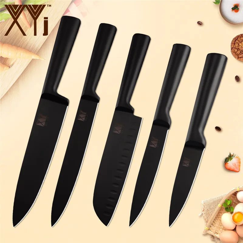 B.5pcs set XYj 6 шт набор кухонных ножей из нержавеющей стали 8 ''шеф-повара 8'' хлеба 8 ''нарезки 7'' сантоку 5 ''Uitlity 3,5'' нож для очистки овощей инструменты - Цвет: B.5pcs set