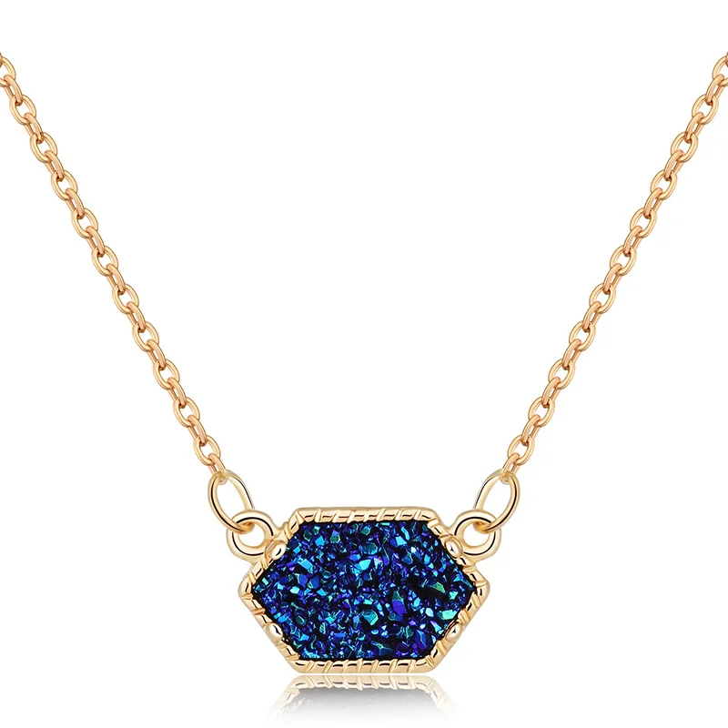 14 цветов, ожерелье Druzy Drusy, модное овальное ожерелье из искусственного камня, Позолоченное серебряное Брендовое ювелирное изделие для женщин и девушек