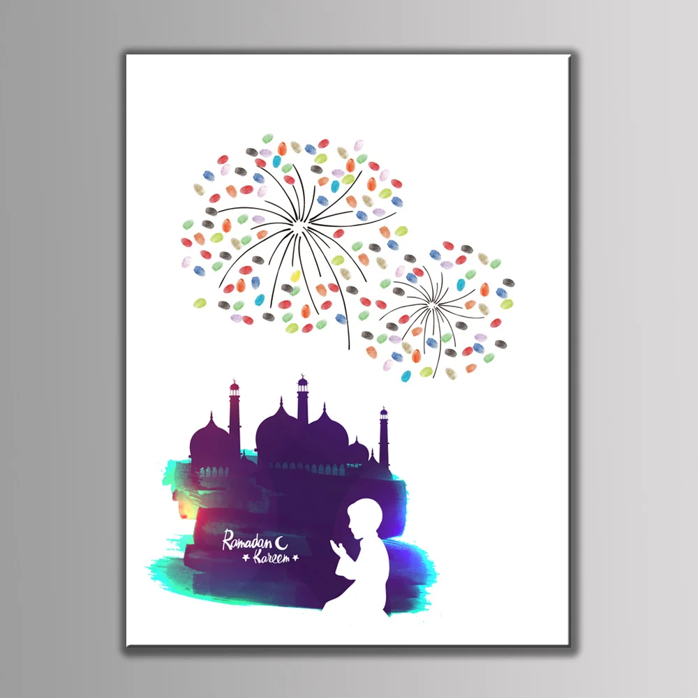 2019 New DIY EID Party Signature Guest Books Ramadan mubarak Decortaion Customize Fingerprint Tree No Frame Canvas Painting | Дом и сад