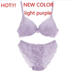 light purple 6 цветов, набор, пуш-ап, Одноцветный, 32A-38C, бюстгальтер для женщин, глубокий v-образный вырез, кружева, Декор, на косточках, наряд, сексуальный кружевной бюстгальтер, набор - Цвет: light purple