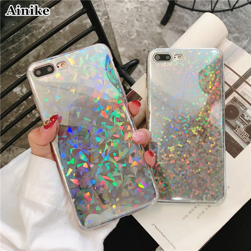Ainike Радужный лазерный Блестящий Мягкий чехол для телефона из ТПУ iPhone X 5S 5C SE 6s Plus