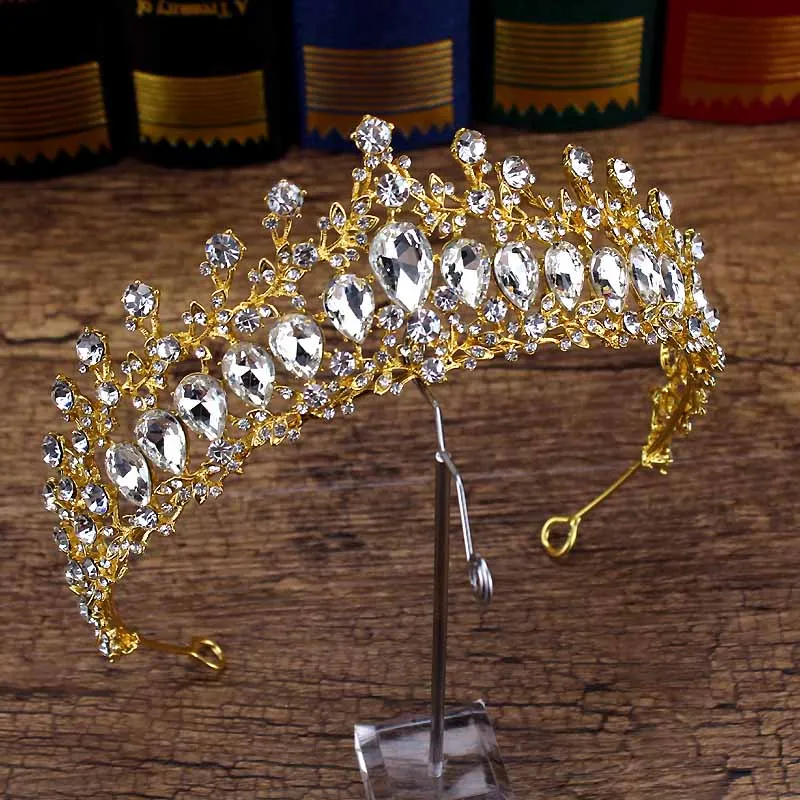 crystal crown Роскошная женская корона в стиле барокко с кристаллами, винтажная королевская тиара, свадебная диадема для невесты, Золотая повязка на голову для выпускного вечера, свадебные аксессуары для волос - Окраска металла: crystal crown