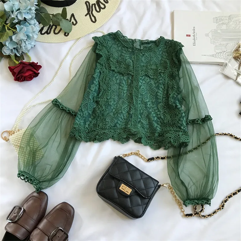 green Neploe сетчатая блуза с перспективными рукавами, кружевная Цветочная винтажная изящная женская блузка, весна-осень, новая модная элегантная рубашка 69276 - Цвет: green