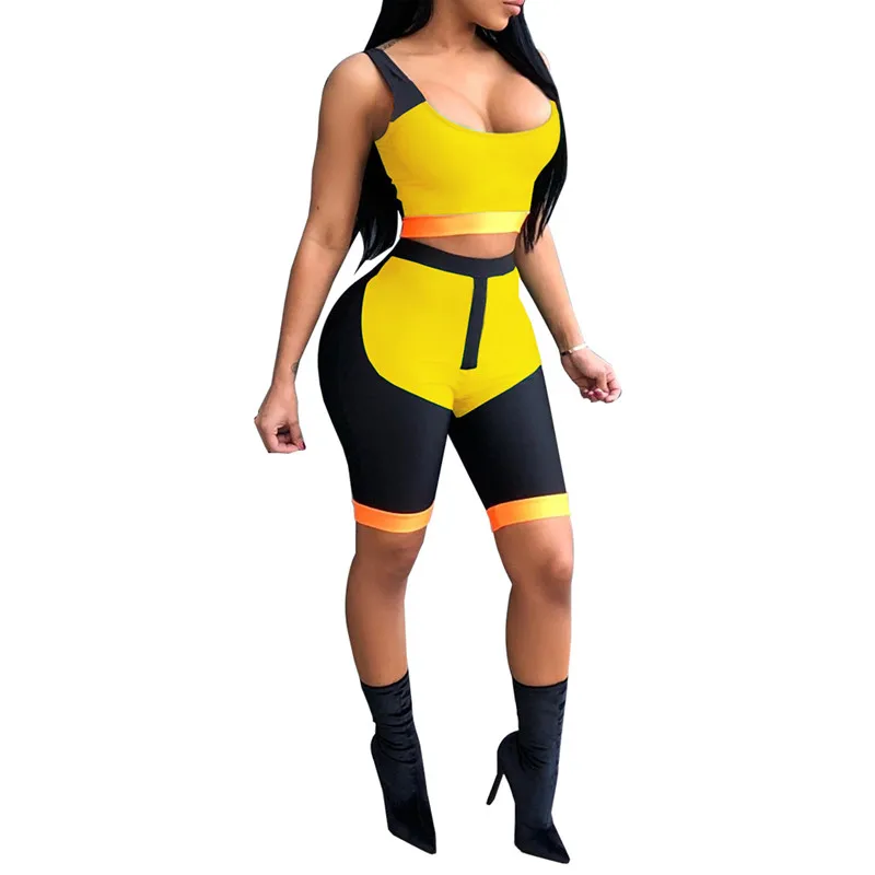 

2019 Sexy 2 Piece Set Women Tank Crop Tops+Shorts Sweat Suits Summer Outfits Two Piece Matching Sets Casual Tracksuit