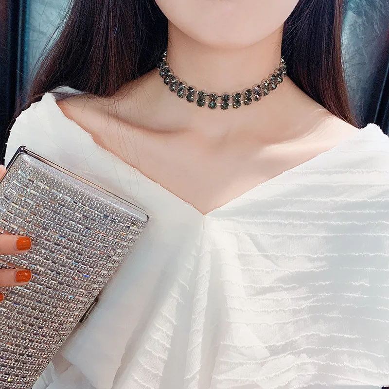 FYUAN, модный двойной чокер, ожерелья для женщин, новинка, Bijoux, Зеленый Кристалл, цепочка, ожерелья, массивные ювелирные изделия, вечерние, подарки