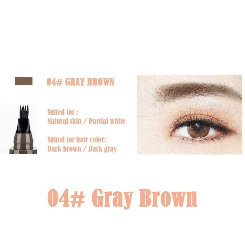 04 Gray Brown 4 головки стрел, микроблейдинг, жидкий карандаш для бровей, водостойкий, Острые кончики, карандаши для бровей, подводка для глаз, красота, макияж, инструменты для женщин - Цвет: 04 Gray Brown