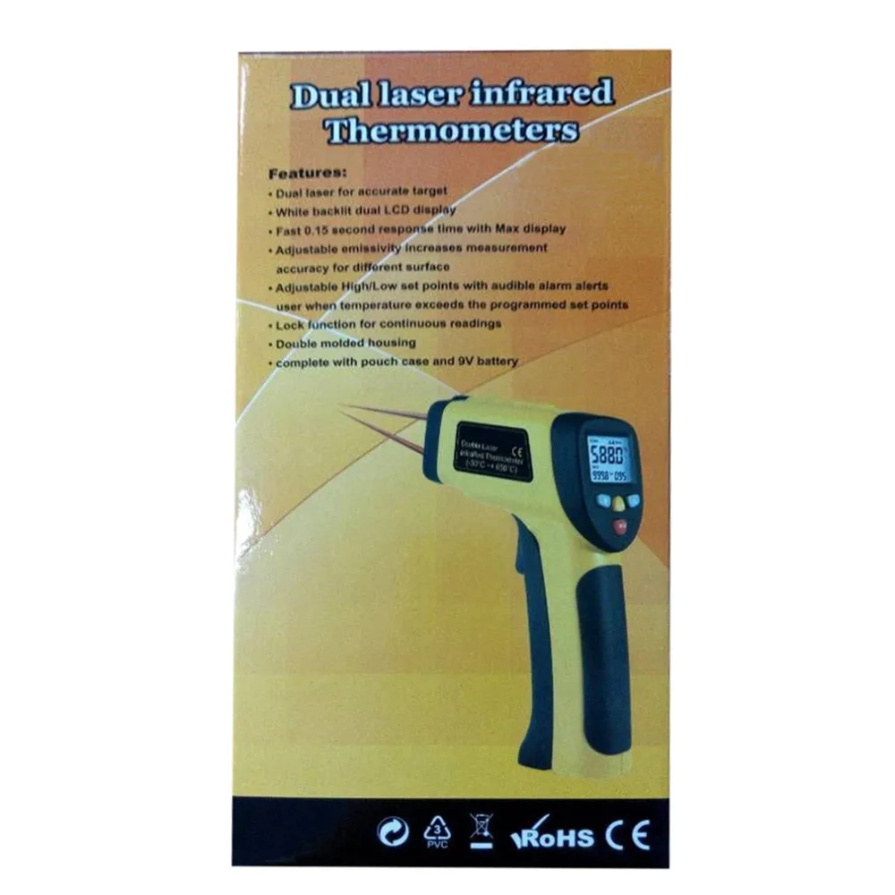 Многоцелевой Двойной лазерный ЖК-дисплей ИК инфракрасный термометр-50 до 1050