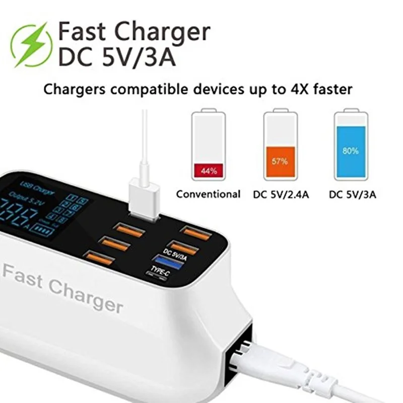 Tongdaytech мульти быстрое USB зарядное устройство 8 портов Быстрая зарядка 3,0 светодиодный дисплей USB зарядная станция для телефона Cargador порт atil зарядное устройство