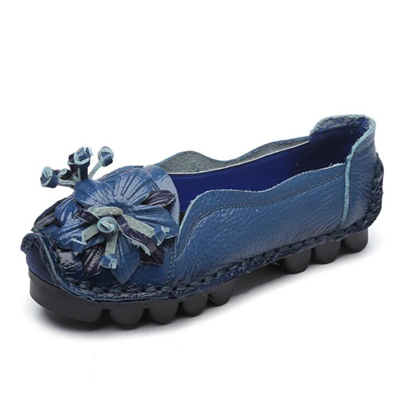 Новинка сезон осень обувь ручной работы с цветами женская на мягкой плоской