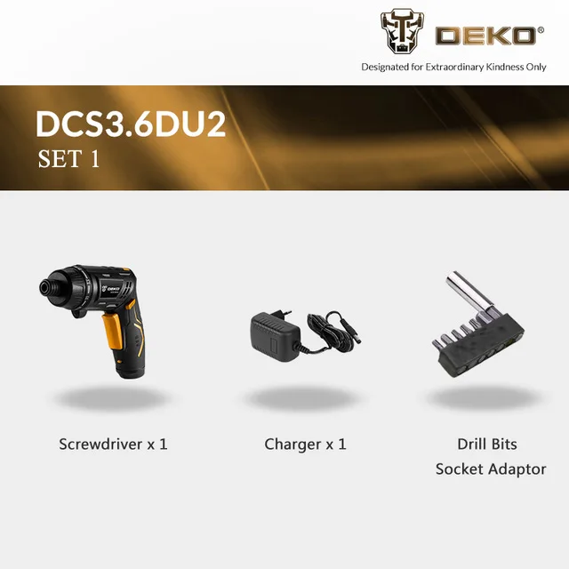 SET 1 DEKO DCS3.6DU2 Беспроводная электрическая отвертка Бытовая аккумуляторная батарея отвертка с поворотной ручкой светодиодный фонарь - Цвет: SET 1