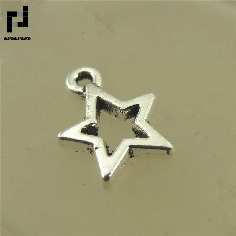antique silver Basehome 100 шт./лот Винтаж пятиконечной звезды кулон Ретро Талисманы для DIY Цепочки и ожерелья браслет ювелирных изделий Создание - Окраска металла: antique silver
