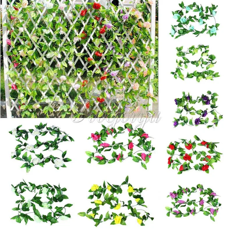 10 шт. искусственные Искусственные Шелковые Розы Плющ лоза висячая гирлянда для