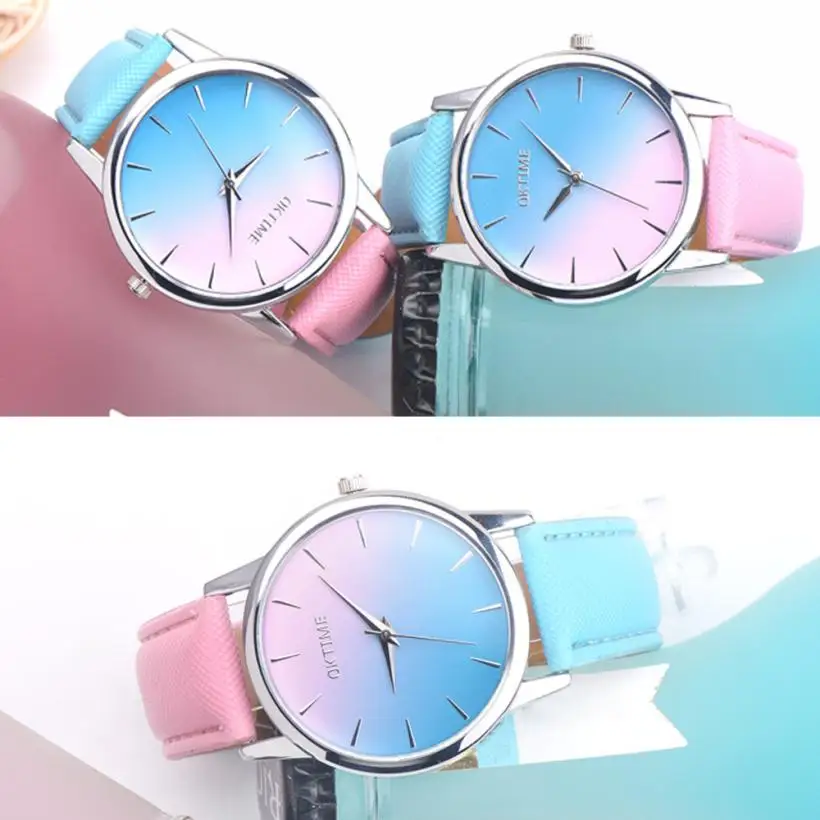 OKTIME WOK06919 2018 женские часы кварцевые винтажные Радужный дизайн модные двухцветные