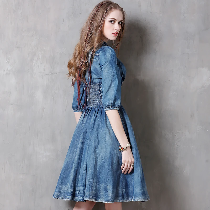 Vestidos женское летнее платье 2016 винтажные новые джинсовые платья с коротким