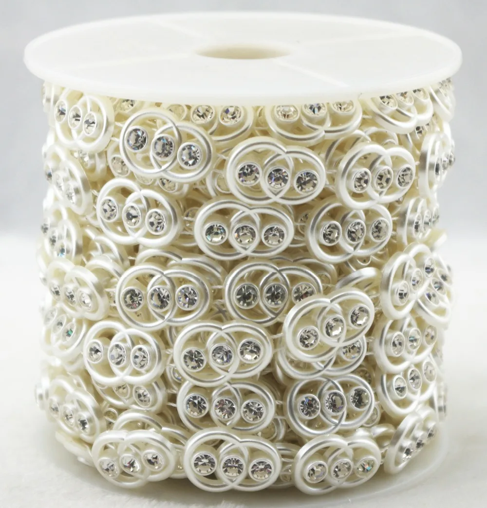 10 ярдов 15 мм овальная жемчужная цепочка цвета слоновой кости отделка со стразами