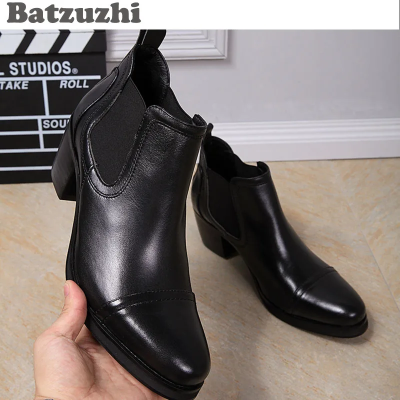 Мужские ботинки Batzuzhi на каблуке 6 5 см черные ботильоны мужские деловые свадебные
