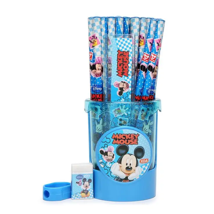 Micky Mouse 50 шт./лот каваи мультфильм Миньоны принцесса HB карандаш для детей деревянные карандаши с бесплатной линейкой точилка и держатель ручки - Цвет: Micky Mouse