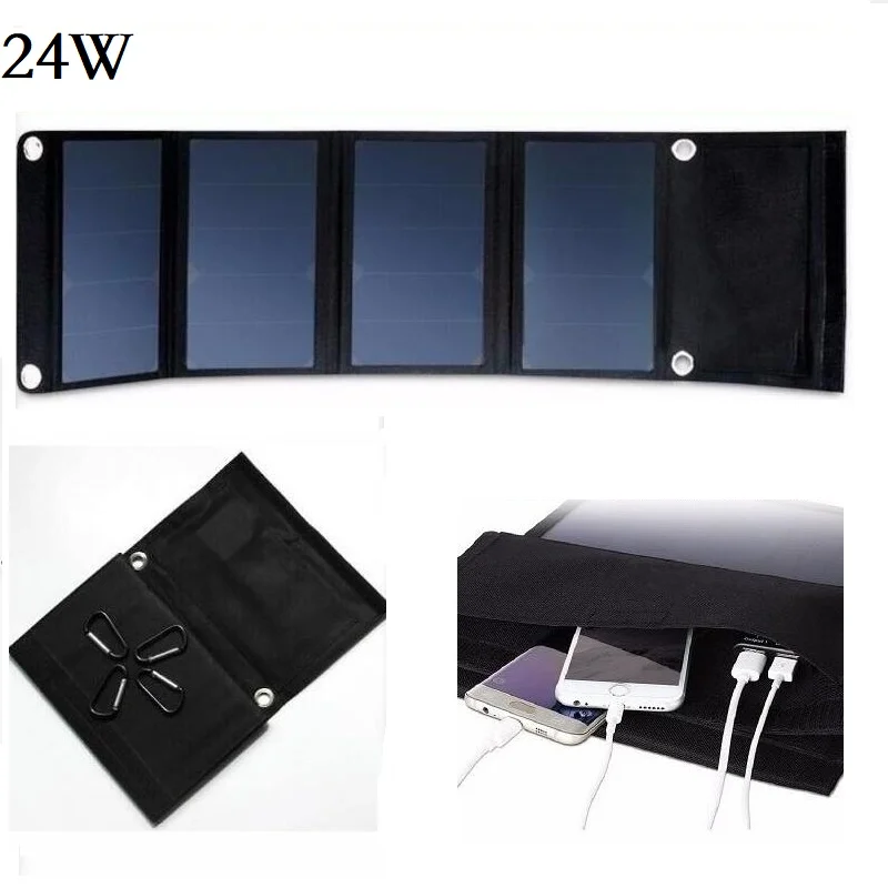 

24W 5V Solar Panel Charger Foldable Solar Charger for iPhone/Huawei Dual USB Output Portable Battery Charger Free Shipping