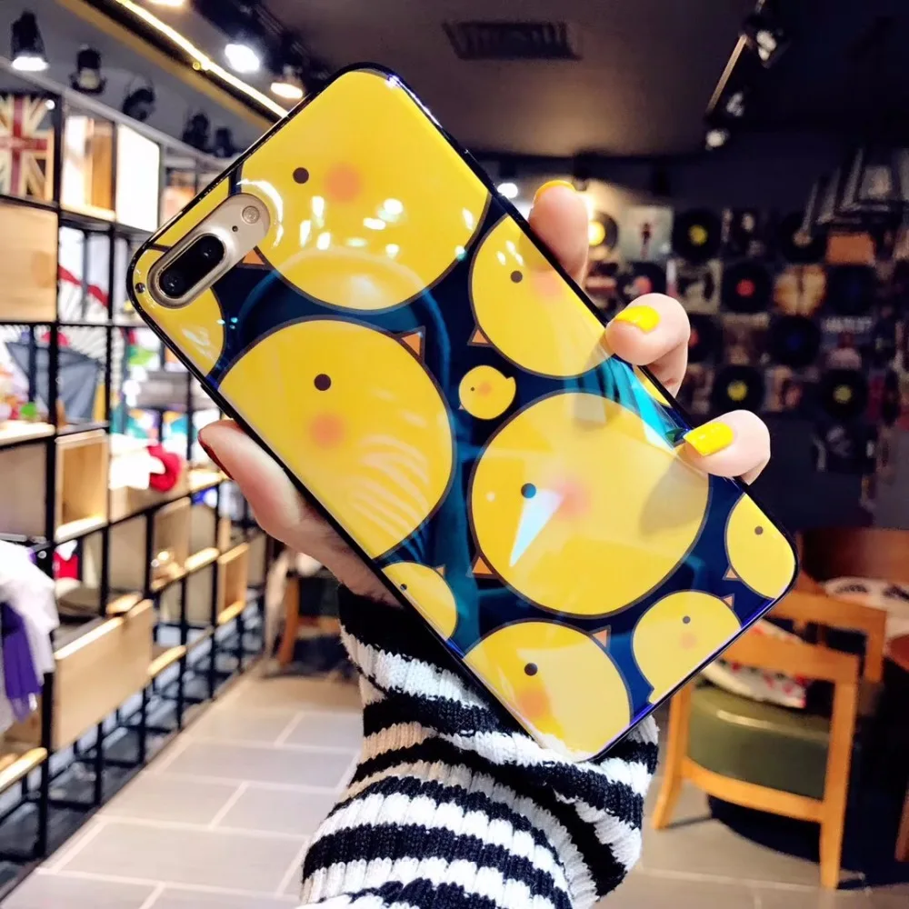YUSEE Electroplate Blue Light Soft Phone Case Funny Cartoon Yellow Ducks for iPhone X 6 7 8 Silicone Plus |