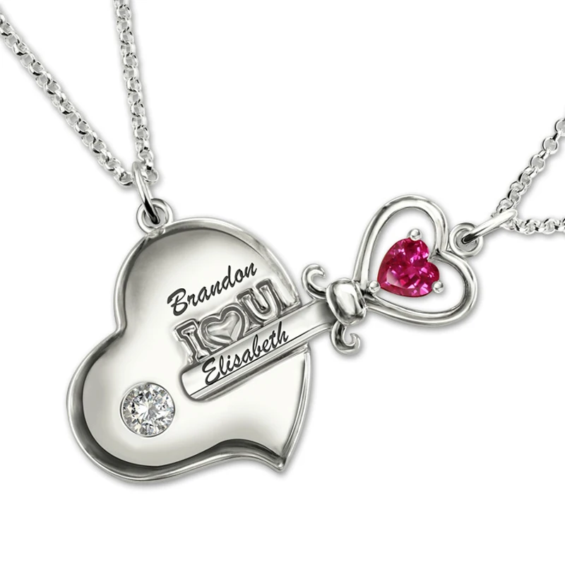 Женское ожерелье с именем на заказ надписью Key to My Heart из камня серебро 925 пробы