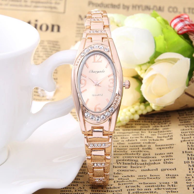 2017 Роскошные наручные Часы женское платье кварцевые часы из розового золота