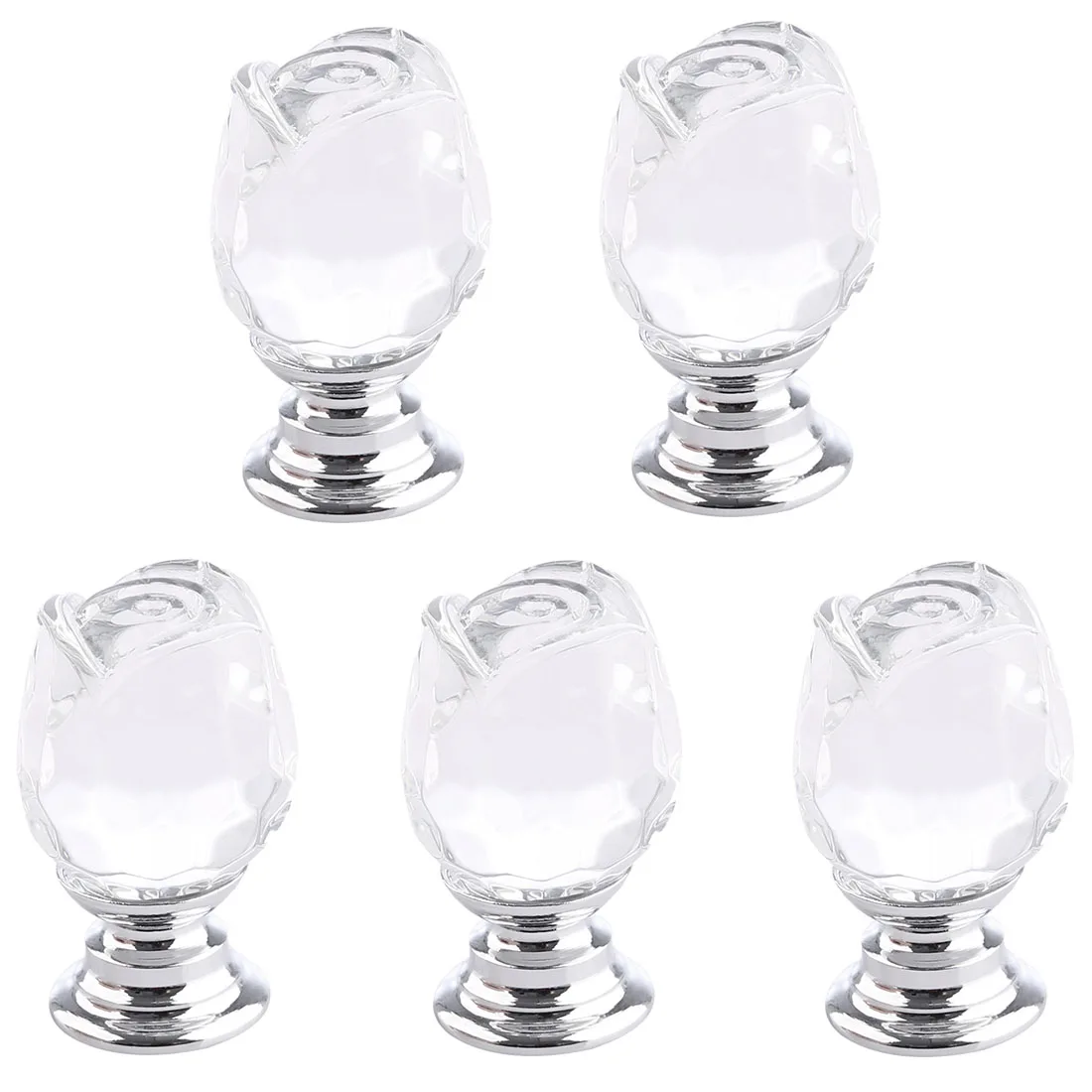 5 pcs Set Transparent Crystal Rose Shape Door Cabinet Knobs Furniture Handle Cupboard Kitchen Pull Handle- Pink - Цвет: White