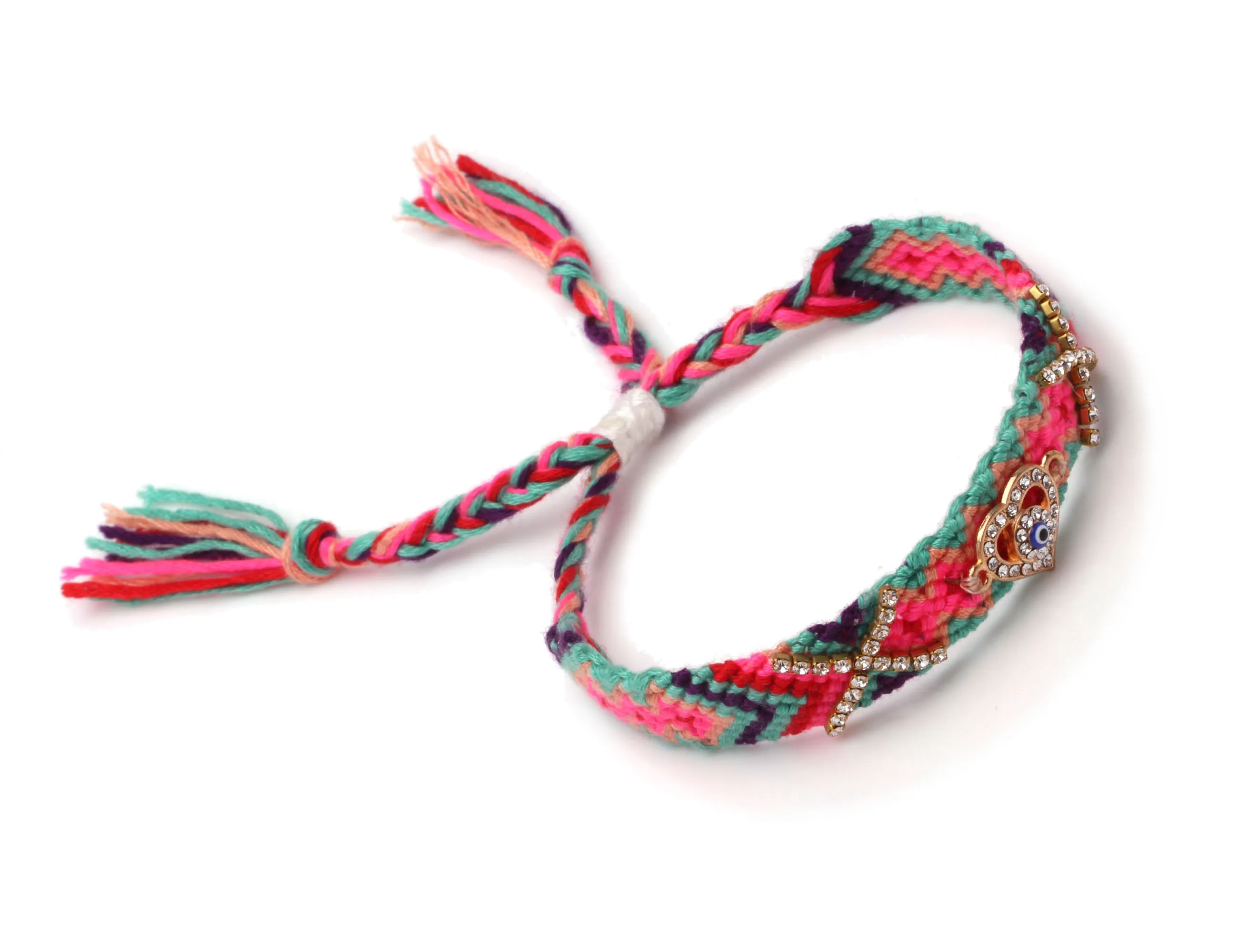 Diamante Love Heart Evil Eye Luck Charm Adjustable Friendship Bracelet Women Men Pink Green Embroidery String Macrame Jewelry | Украшения и