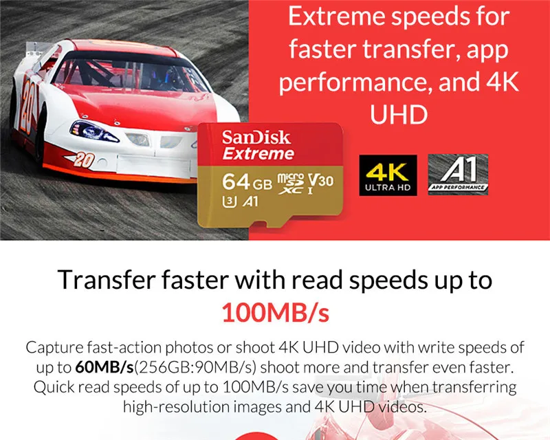 Двойной Флеш-накопитель SanDisk Extreme флэш-карта памяти 32 Гб 64 Гб 128 ГБ, micro sd карта, UHS-I Class10 U3 V30 A2 cartao de Карта памяти MicroSD 256 Гб tf карты