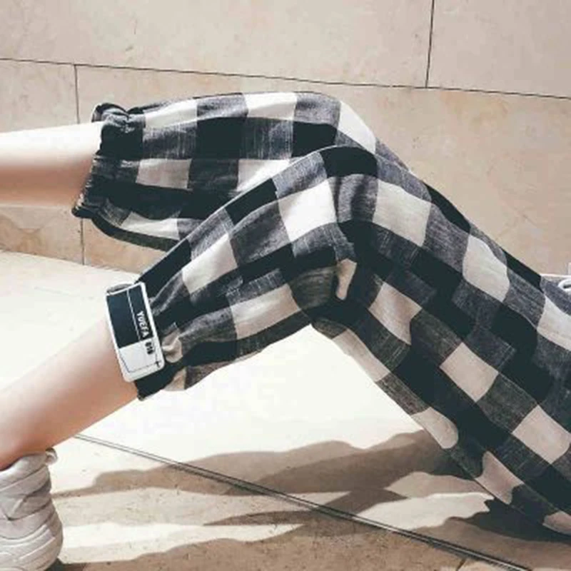 

Gentillove Fashion Black White Plaid Harem Pants Women Korean Autumn Casual Pants Clothes Loose Drawstring Pants Clothing