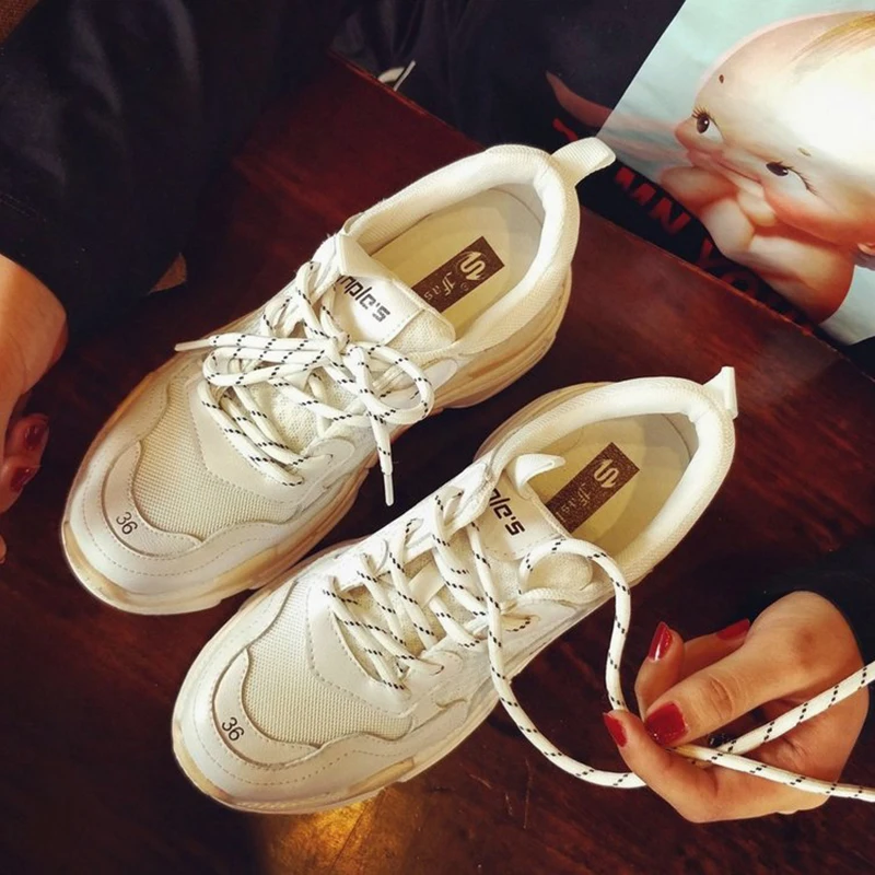 Женские кроссовки на толстой подошве мягкая подошва повседневная обувь