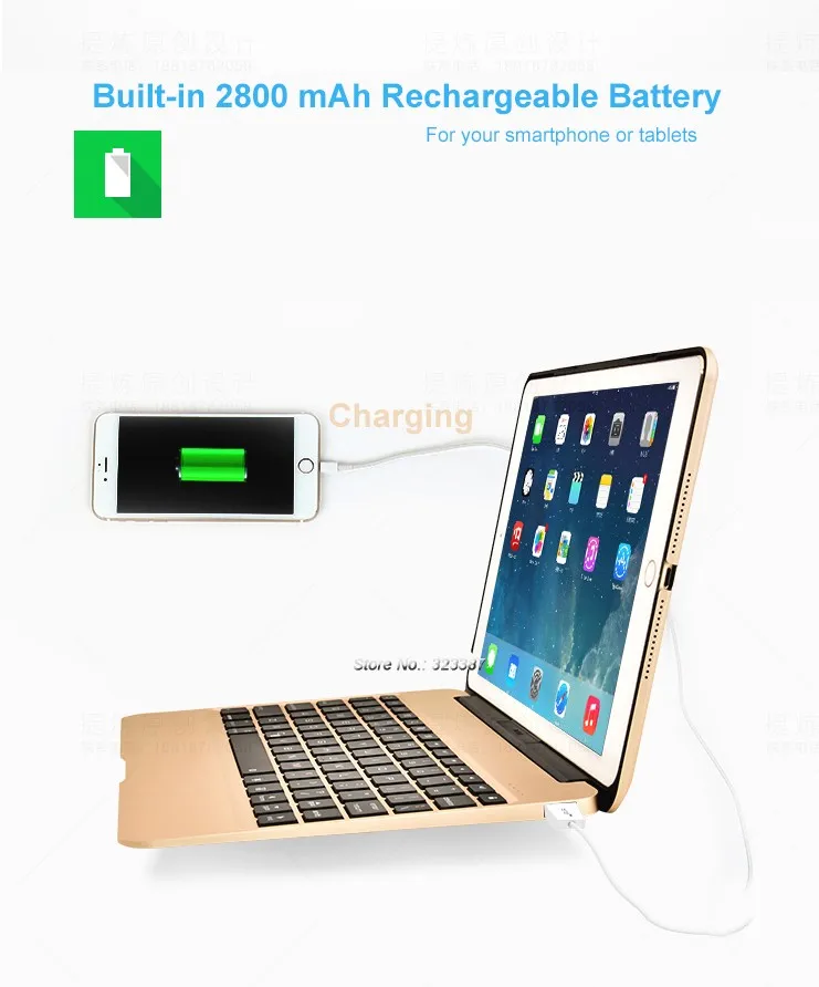 Witsp@ d для APPLE IPAD PRO 9," чехол с клавиатурой, алюминиевая Bluetooth беспроводная клавиатура с подсветкой(2800 мАч Внешний аккумулятор